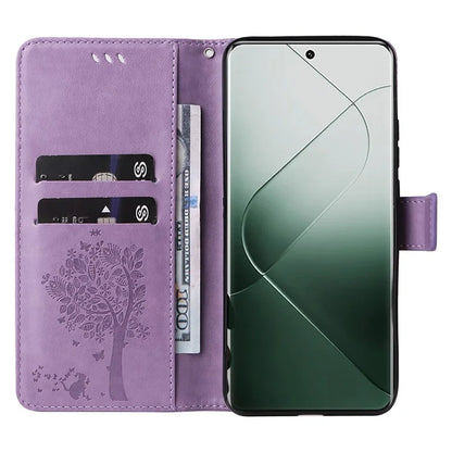 KT Imprinting Flower Series-3 Phone Shell for Xiaomi 14 Pro Case Stand Wallet Cell Phone Cover