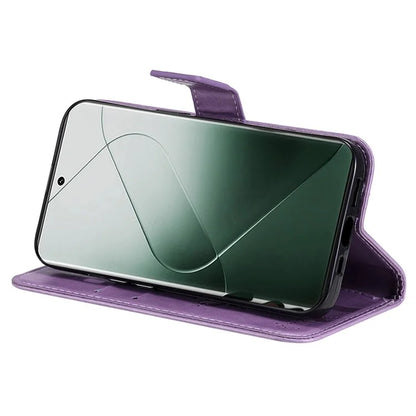 KT Imprinting Flower Series-3 Phone Shell for Xiaomi 14 Pro Case Stand Wallet Cell Phone Cover