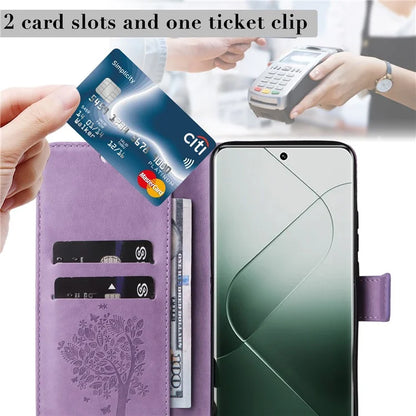 KT Imprinting Flower Series-3 Phone Shell for Xiaomi 14 Pro Case Stand Wallet Cell Phone Cover