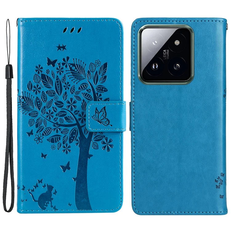 KT Imprinting Flower Series-3 Phone Shell for Xiaomi 14 Pro Case Stand Wallet Cell Phone Cover