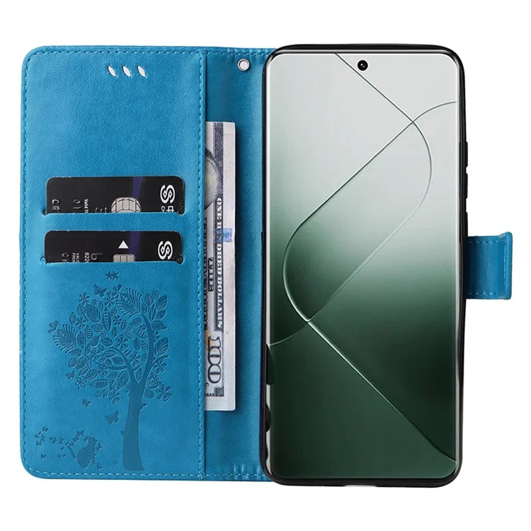 KT Imprinting Flower Series-3 Phone Shell for Xiaomi 14 Pro Case Stand Wallet Cell Phone Cover