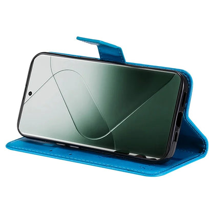 KT Imprinting Flower Series-3 Phone Shell for Xiaomi 14 Pro Case Stand Wallet Cell Phone Cover