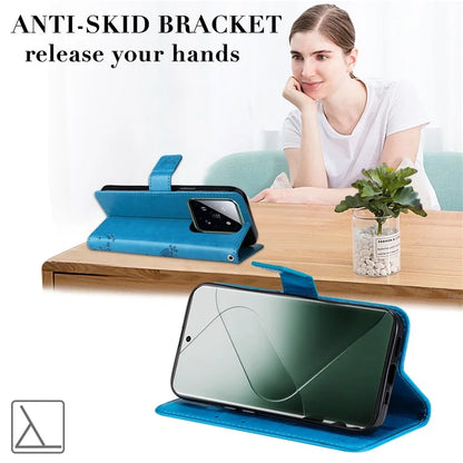 KT Imprinting Flower Series-3 Phone Shell for Xiaomi 14 Pro Case Stand Wallet Cell Phone Cover