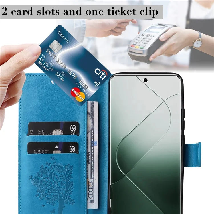 KT Imprinting Flower Series-3 Phone Shell for Xiaomi 14 Pro Case Stand Wallet Cell Phone Cover