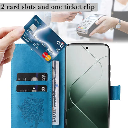 KT Imprinting Flower Series-3 Phone Shell for Xiaomi 14 Pro Case Stand Wallet Cell Phone Cover