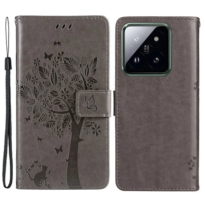 KT Imprinting Flower Series-3 Phone Shell for Xiaomi 14 Pro Case Stand Wallet Cell Phone Cover