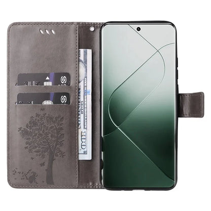 KT Imprinting Flower Series-3 Phone Shell for Xiaomi 14 Pro Case Stand Wallet Cell Phone Cover