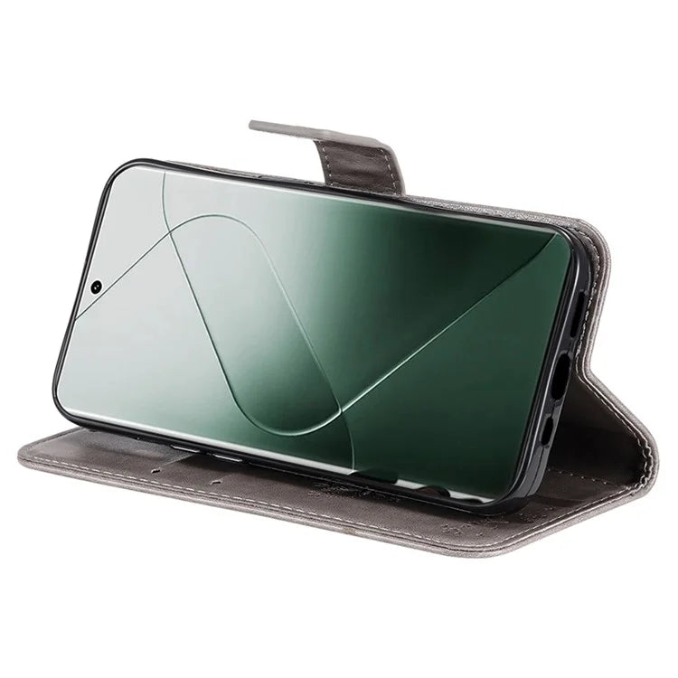 KT Imprinting Flower Series-3 Phone Shell for Xiaomi 14 Pro Case Stand Wallet Cell Phone Cover