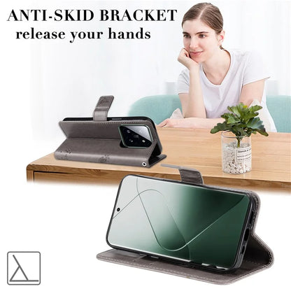 KT Imprinting Flower Series-3 Phone Shell for Xiaomi 14 Pro Case Stand Wallet Cell Phone Cover