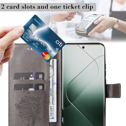 KT Imprinting Flower Series-3 Phone Shell for Xiaomi 14 Pro Case Stand Wallet Cell Phone Cover