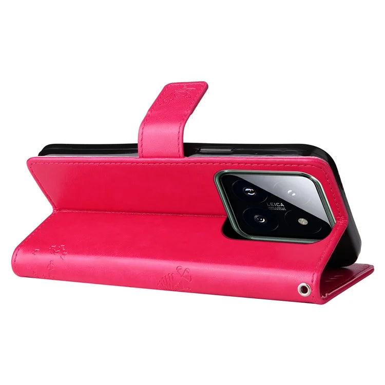 KT Imprinting Flower Series-3 Phone Shell for Xiaomi 14 Pro Case Stand Wallet Cell Phone Cover