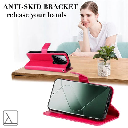 KT Imprinting Flower Series-3 Phone Shell for Xiaomi 14 Pro Case Stand Wallet Cell Phone Cover