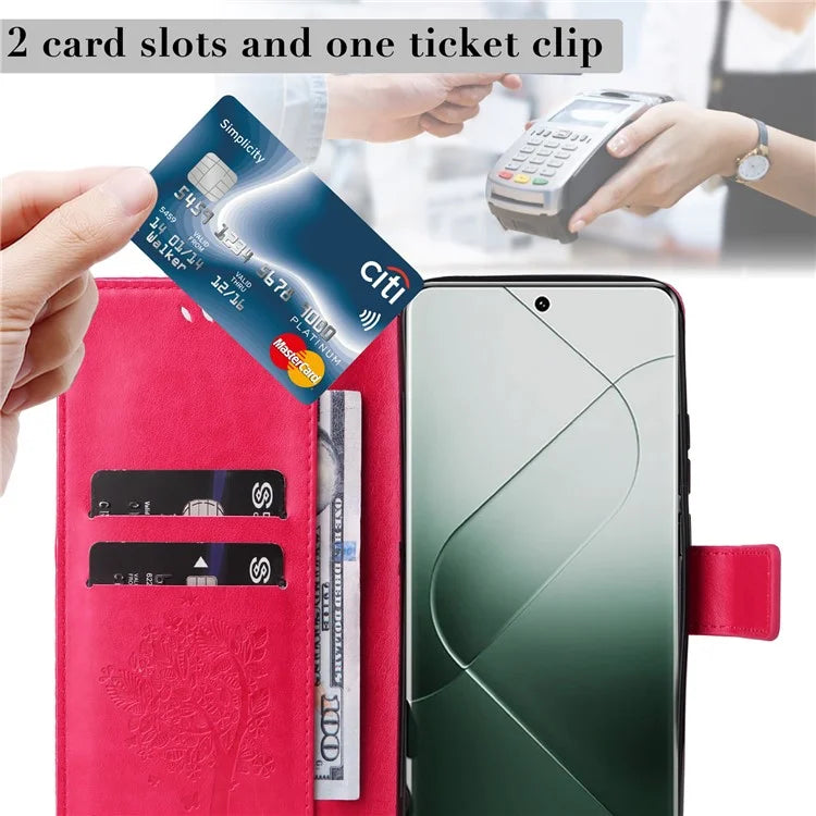 KT Imprinting Flower Series-3 Phone Shell for Xiaomi 14 Pro Case Stand Wallet Cell Phone Cover