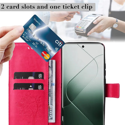 KT Imprinting Flower Series-3 Phone Shell for Xiaomi 14 Pro Case Stand Wallet Cell Phone Cover
