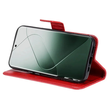 KT Imprinting Flower Series-3 Phone Shell for Xiaomi 14 Pro Case Stand Wallet Cell Phone Cover