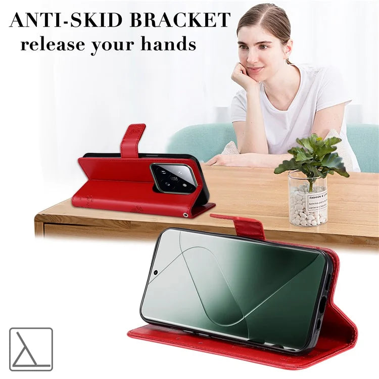 KT Imprinting Flower Series-3 Phone Shell for Xiaomi 14 Pro Case Stand Wallet Cell Phone Cover