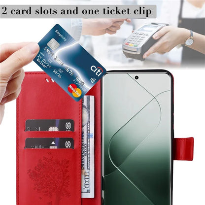KT Imprinting Flower Series-3 Phone Shell for Xiaomi 14 Pro Case Stand Wallet Cell Phone Cover