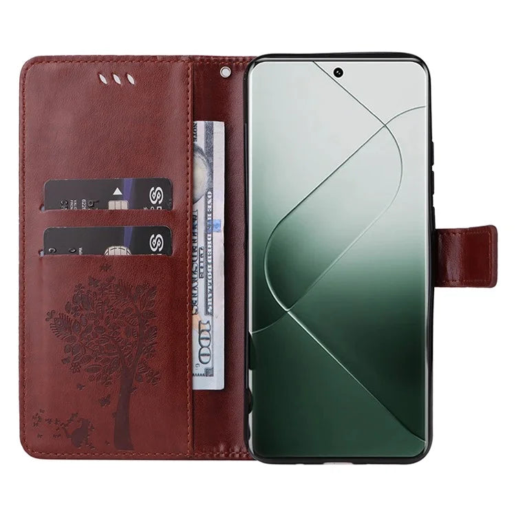 KT Imprinting Flower Series-3 Phone Shell for Xiaomi 14 Pro Case Stand Wallet Cell Phone Cover