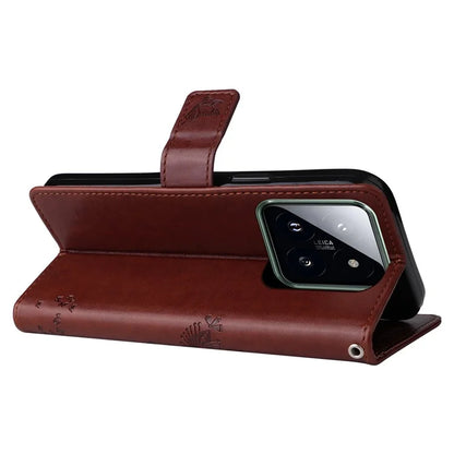 KT Imprinting Flower Series-3 Phone Shell for Xiaomi 14 Pro Case Stand Wallet Cell Phone Cover