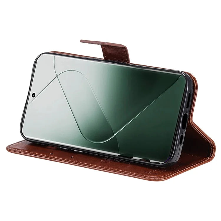 KT Imprinting Flower Series-3 Phone Shell for Xiaomi 14 Pro Case Stand Wallet Cell Phone Cover