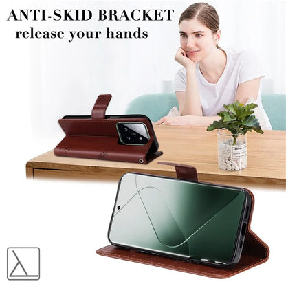 KT Imprinting Flower Series-3 Phone Shell for Xiaomi 14 Pro Case Stand Wallet Cell Phone Cover