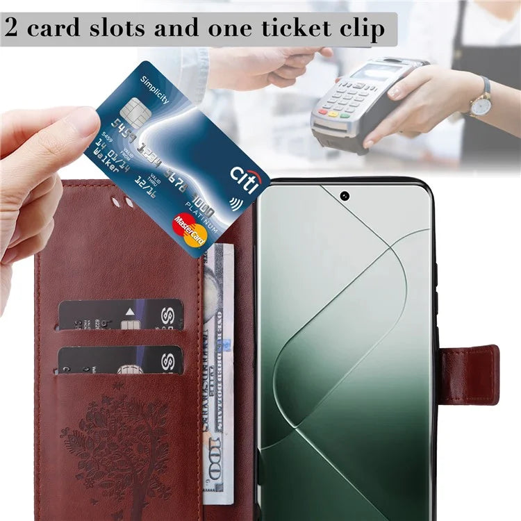 KT Imprinting Flower Series-3 Phone Shell for Xiaomi 14 Pro Case Stand Wallet Cell Phone Cover