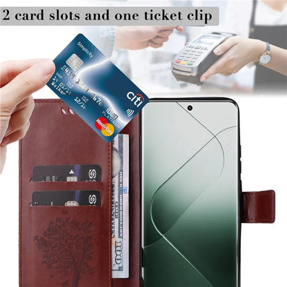 KT Imprinting Flower Series-3 Phone Shell for Xiaomi 14 Pro Case Stand Wallet Cell Phone Cover