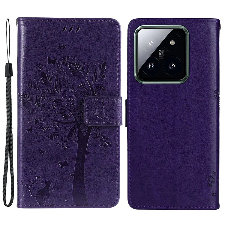 KT Imprinting Flower Series-3 Phone Shell for Xiaomi 14 Pro Case Stand Wallet Cell Phone Cover