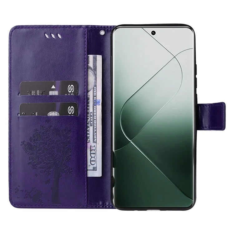 KT Imprinting Flower Series-3 Phone Shell for Xiaomi 14 Pro Case Stand Wallet Cell Phone Cover