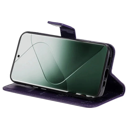 KT Imprinting Flower Series-3 Phone Shell for Xiaomi 14 Pro Case Stand Wallet Cell Phone Cover