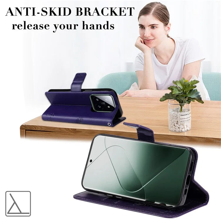 KT Imprinting Flower Series-3 Phone Shell for Xiaomi 14 Pro Case Stand Wallet Cell Phone Cover