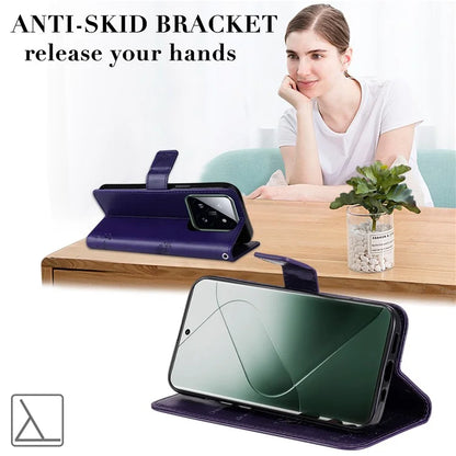 KT Imprinting Flower Series-3 Phone Shell for Xiaomi 14 Pro Case Stand Wallet Cell Phone Cover