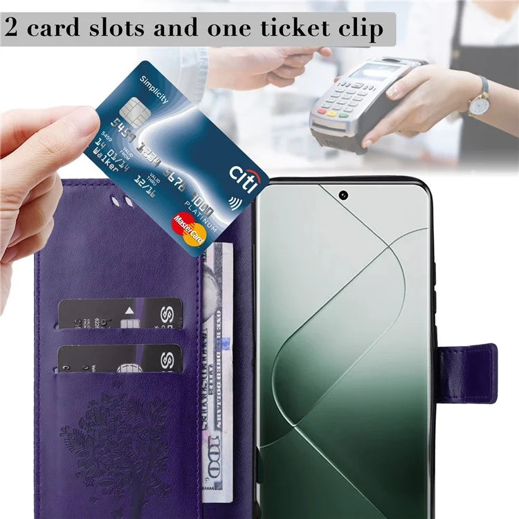 KT Imprinting Flower Series-3 Phone Shell for Xiaomi 14 Pro Case Stand Wallet Cell Phone Cover