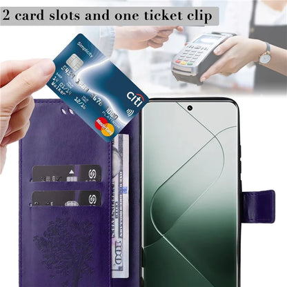 KT Imprinting Flower Series-3 Phone Shell for Xiaomi 14 Pro Case Stand Wallet Cell Phone Cover