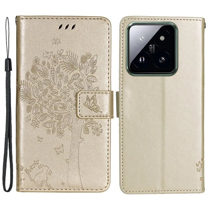 KT Imprinting Flower Series-3 Phone Shell for Xiaomi 14 Pro Case Stand Wallet Cell Phone Cover