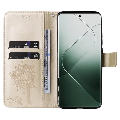 KT Imprinting Flower Series-3 Phone Shell for Xiaomi 14 Pro Case Stand Wallet Cell Phone Cover