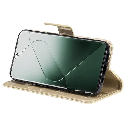 KT Imprinting Flower Series-3 Phone Shell for Xiaomi 14 Pro Case Stand Wallet Cell Phone Cover
