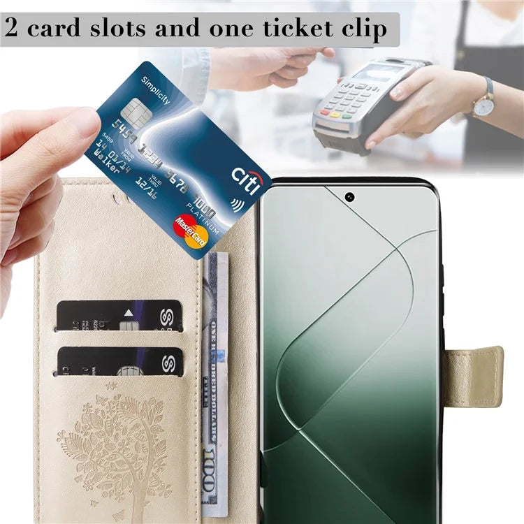 KT Imprinting Flower Series-3 Phone Shell for Xiaomi 14 Pro Case Stand Wallet Cell Phone Cover