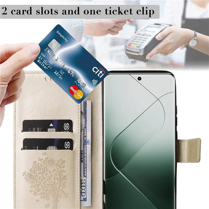 KT Imprinting Flower Series-3 Phone Shell for Xiaomi 14 Pro Case Stand Wallet Cell Phone Cover