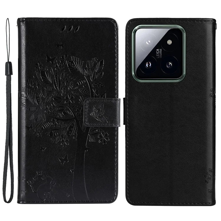 KT Imprinting Flower Series-3 Phone Shell for Xiaomi 14 Pro Case Stand Wallet Cell Phone Cover