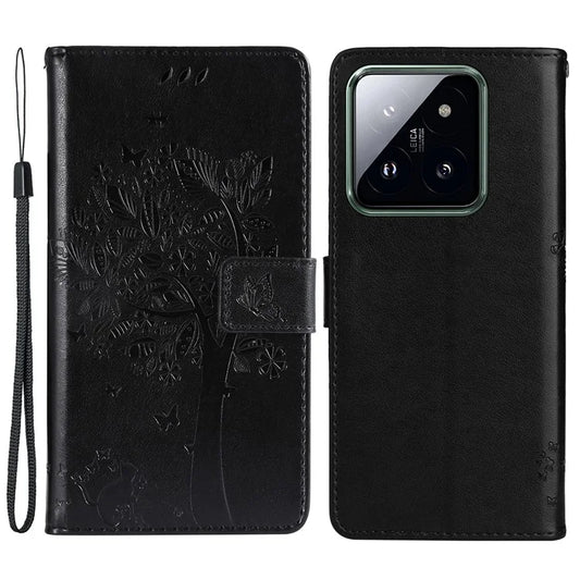 KT Imprinting Flower Series-3 Phone Shell for Xiaomi 14 Pro Case Stand Wallet Cell Phone Cover