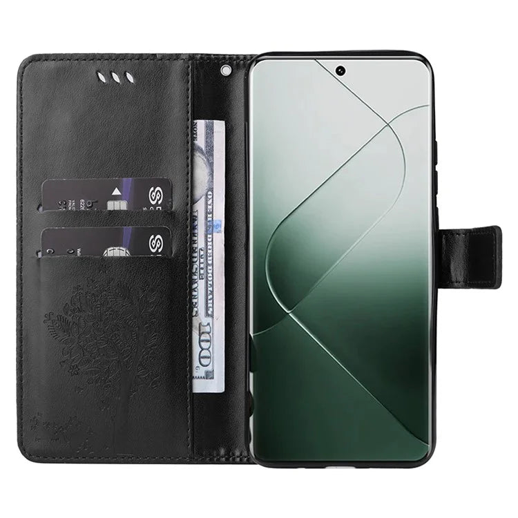 KT Imprinting Flower Series-3 Phone Shell for Xiaomi 14 Pro Case Stand Wallet Cell Phone Cover