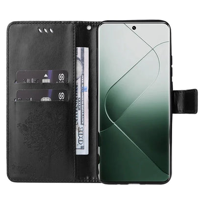 KT Imprinting Flower Series-3 Phone Shell for Xiaomi 14 Pro Case Stand Wallet Cell Phone Cover