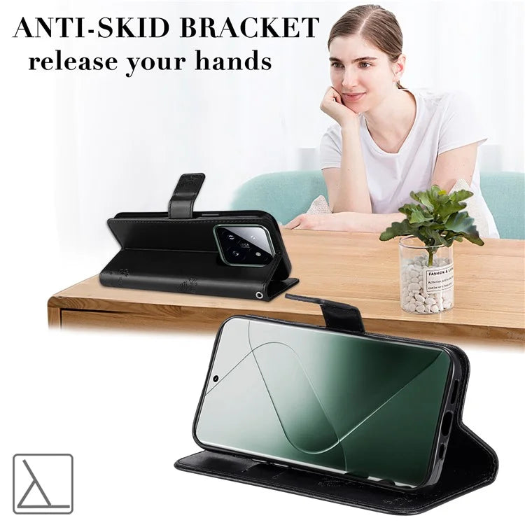 KT Imprinting Flower Series-3 Phone Shell for Xiaomi 14 Pro Case Stand Wallet Cell Phone Cover
