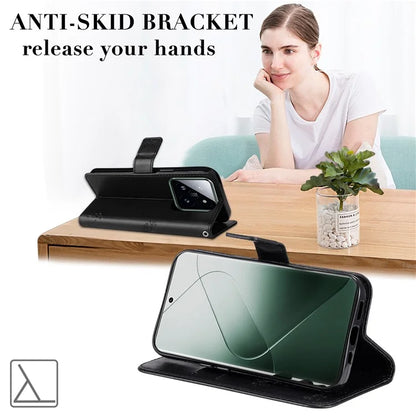 KT Imprinting Flower Series-3 Phone Shell for Xiaomi 14 Pro Case Stand Wallet Cell Phone Cover
