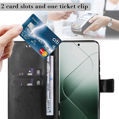 KT Imprinting Flower Series-3 Phone Shell for Xiaomi 14 Pro Case Stand Wallet Cell Phone Cover