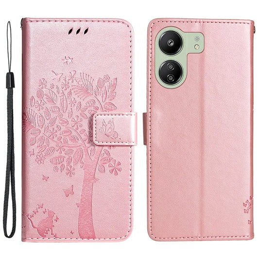 KT Imprinting Flower Series-3 for Xiaomi Redmi 13C 4G / Poco C65 4G Case Imprinted Wallet Phone Cover Gold