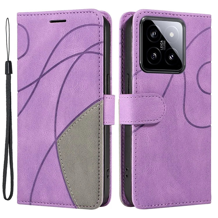 KT Leather Series-1 Phone Shell for Xiaomi 14 Case Splicing PU Leather Magnetic Clasp Cover
