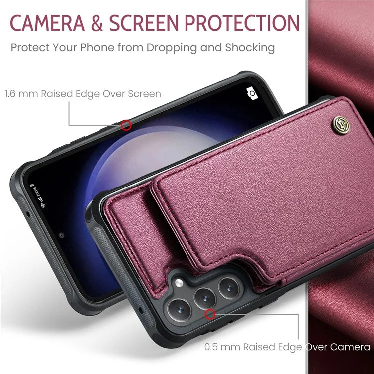 CASEME C22 Series for Samsung Galaxy S23 FE Case Litchi Texture RFID Blocking Kickstand Cover