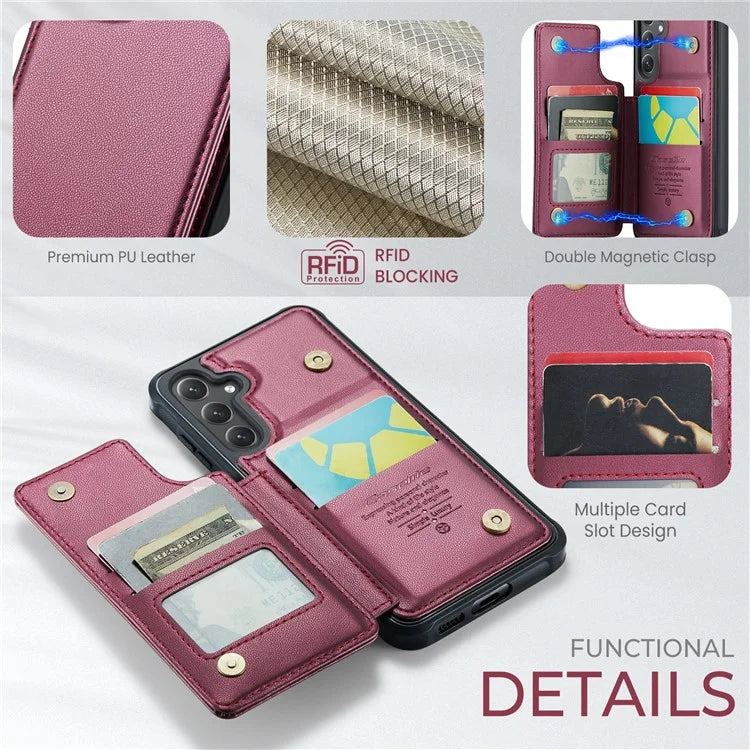 CASEME C22 Series for Samsung Galaxy S23 FE Case Litchi Texture RFID Blocking Kickstand Cover